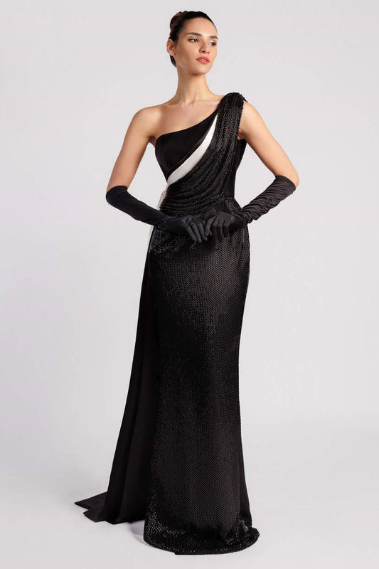 One-Shoulder Draped Satin Gown