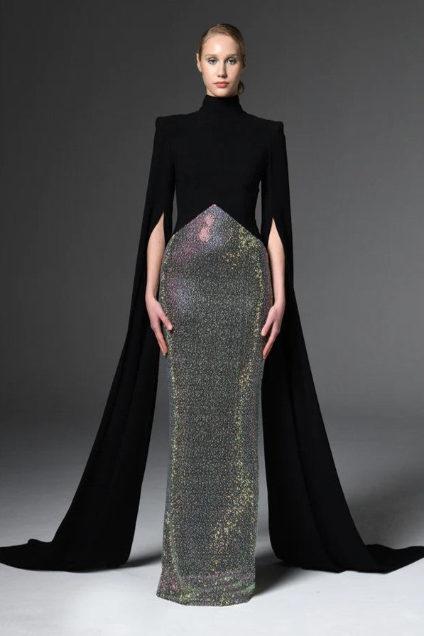 Cr?pe Gown with Cape Sleeves