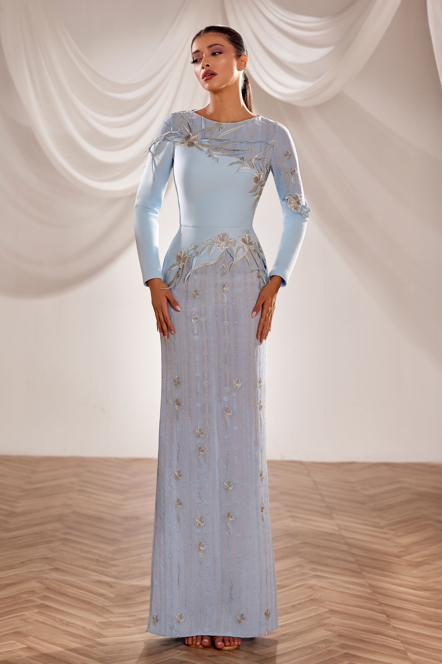 Long Sleeve Floral Gown