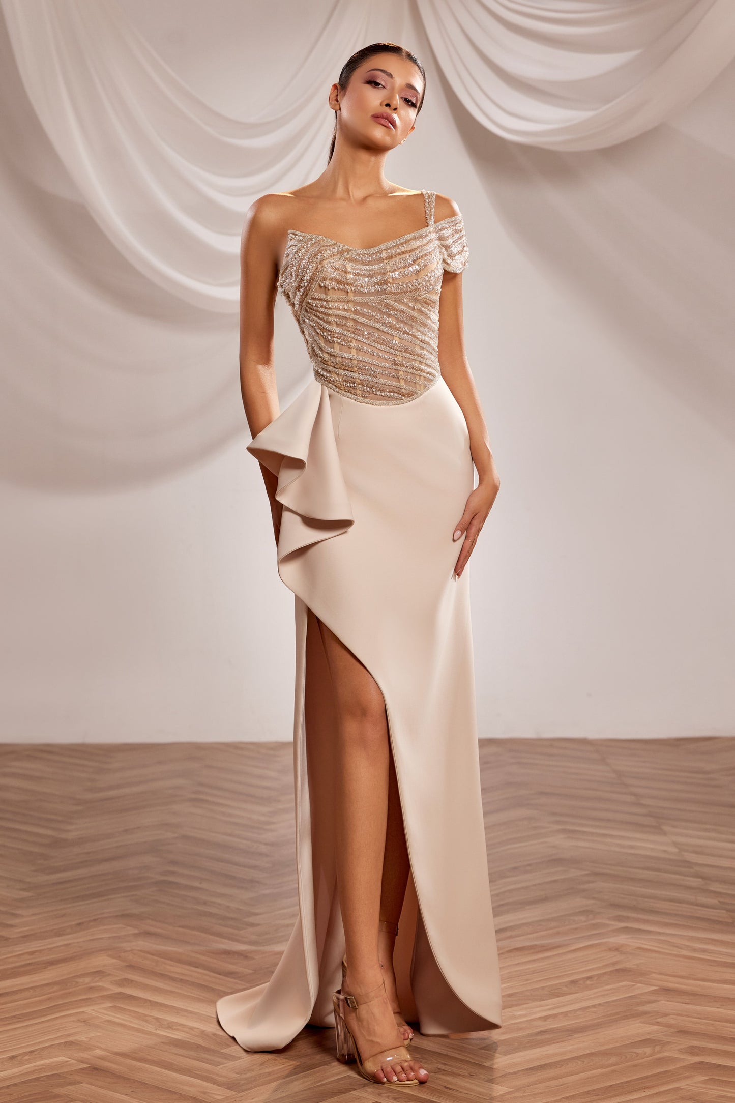 Asymmetric Neckline Gown