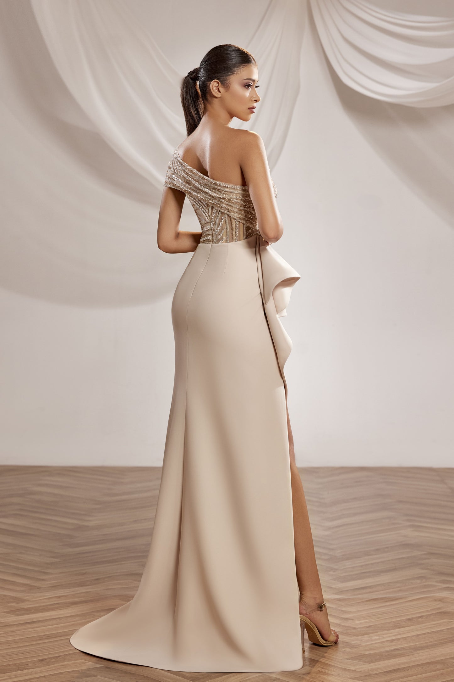 Asymmetric Neckline Gown