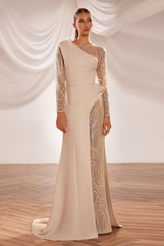 Beaded Long Sleeve Gown