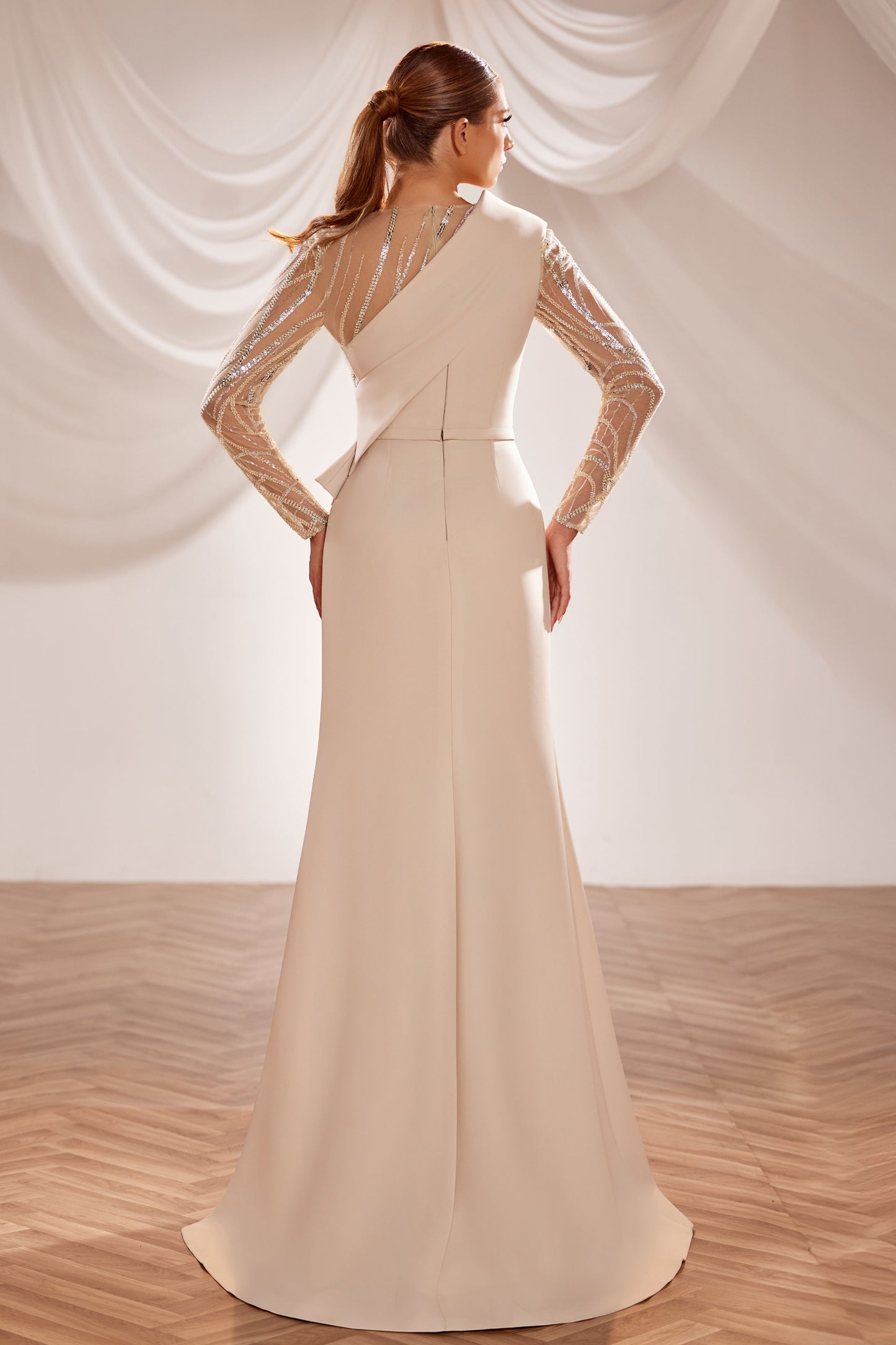 Beaded Long Sleeve Gown
