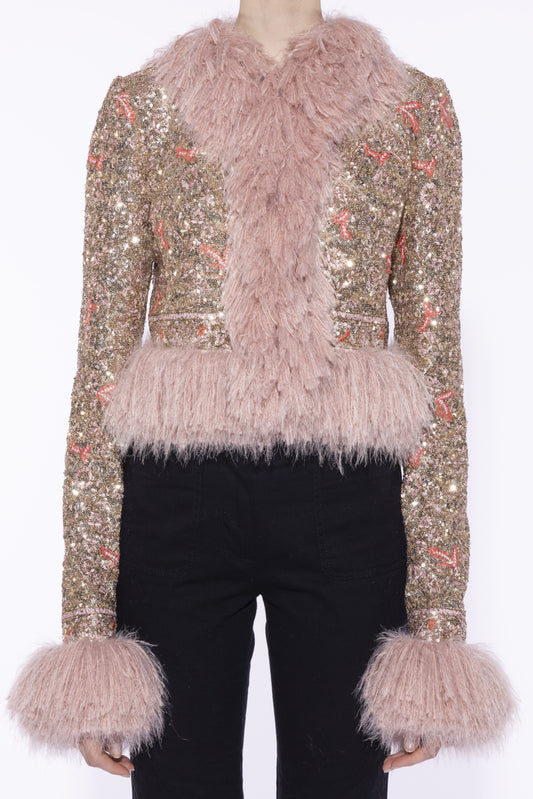 Fringe-Trimmed Sequin Jacket