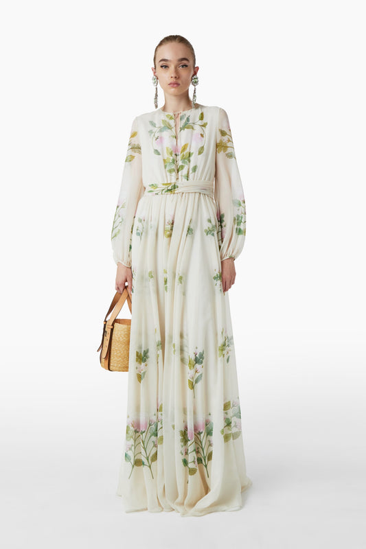 Long Sleeve  Floral Georgette Gown