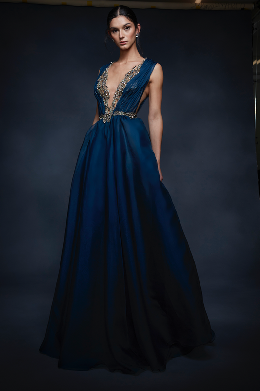 Deep V-Neck A-Line Gown
