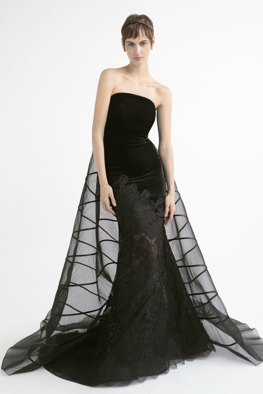 Strapless Gown with Sweeping Tail