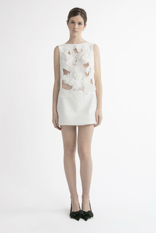 Sleeveless Mini Dress with Floral Motif