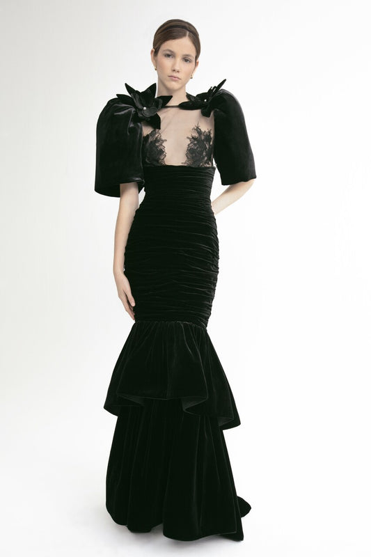 Puff Sleeve Blouse with Flared Skirt