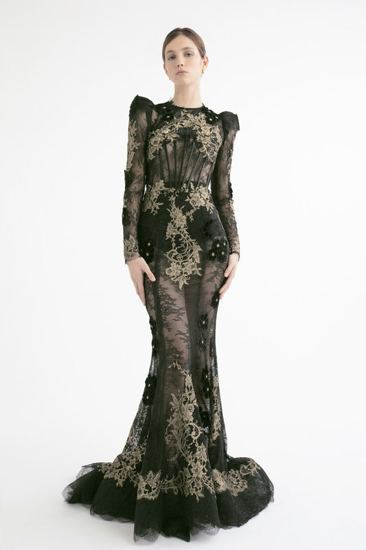 Structured Shoulder Flared Gown