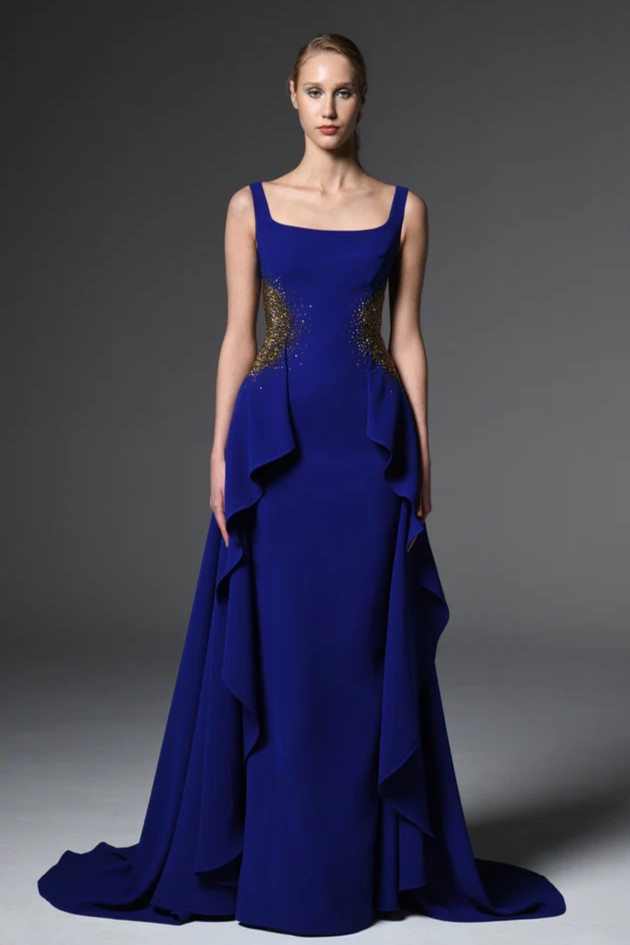 Cr?pe Gown with Embroidered Waist