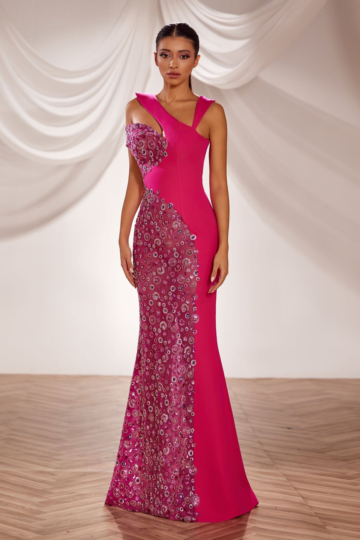 Asymmetric Neckline Gown