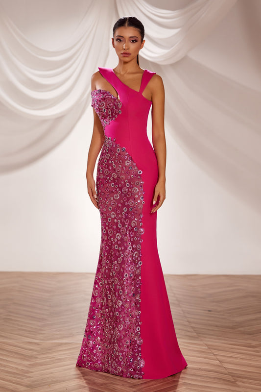 Asymmetric Neckline Gown
