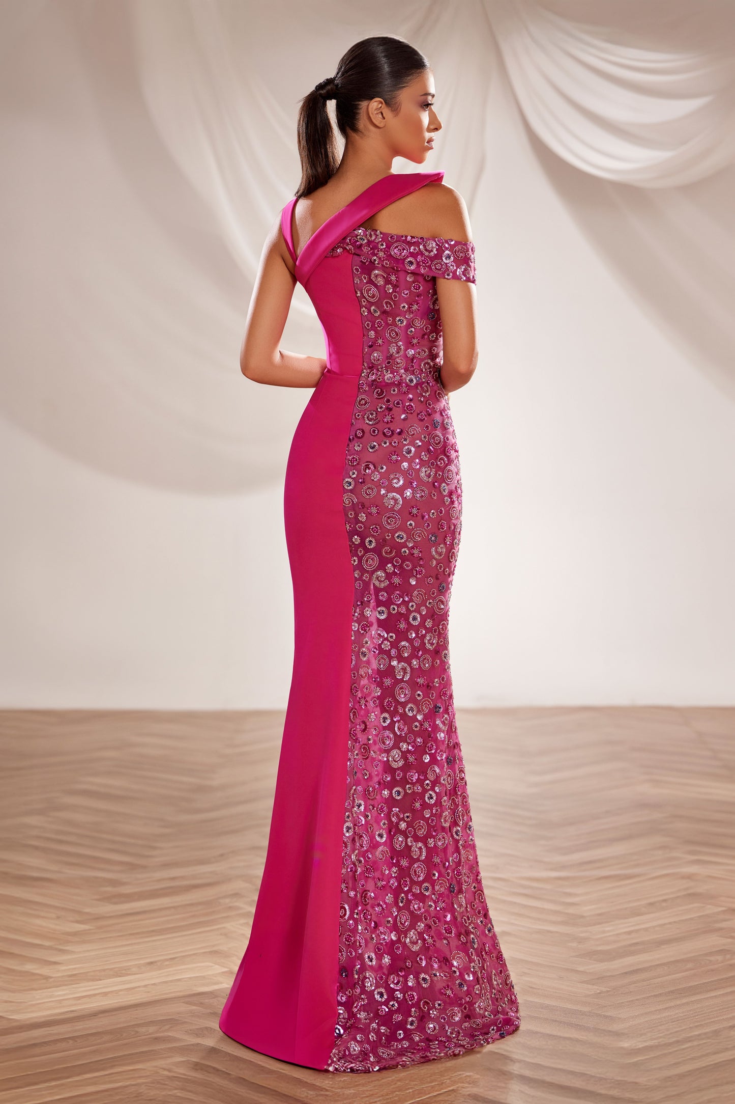 Asymmetric Neckline Gown