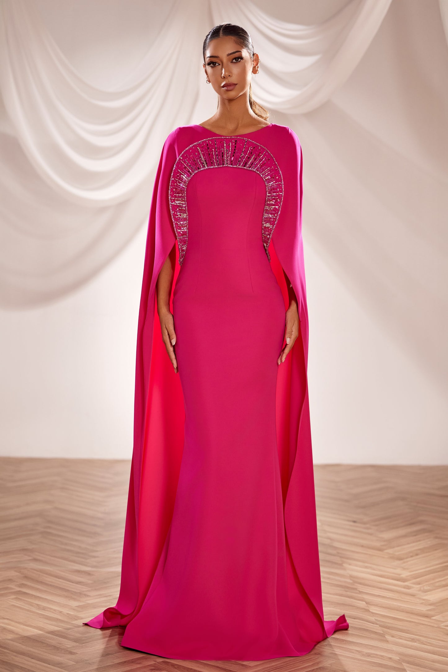 Cape-Sleeve Gown