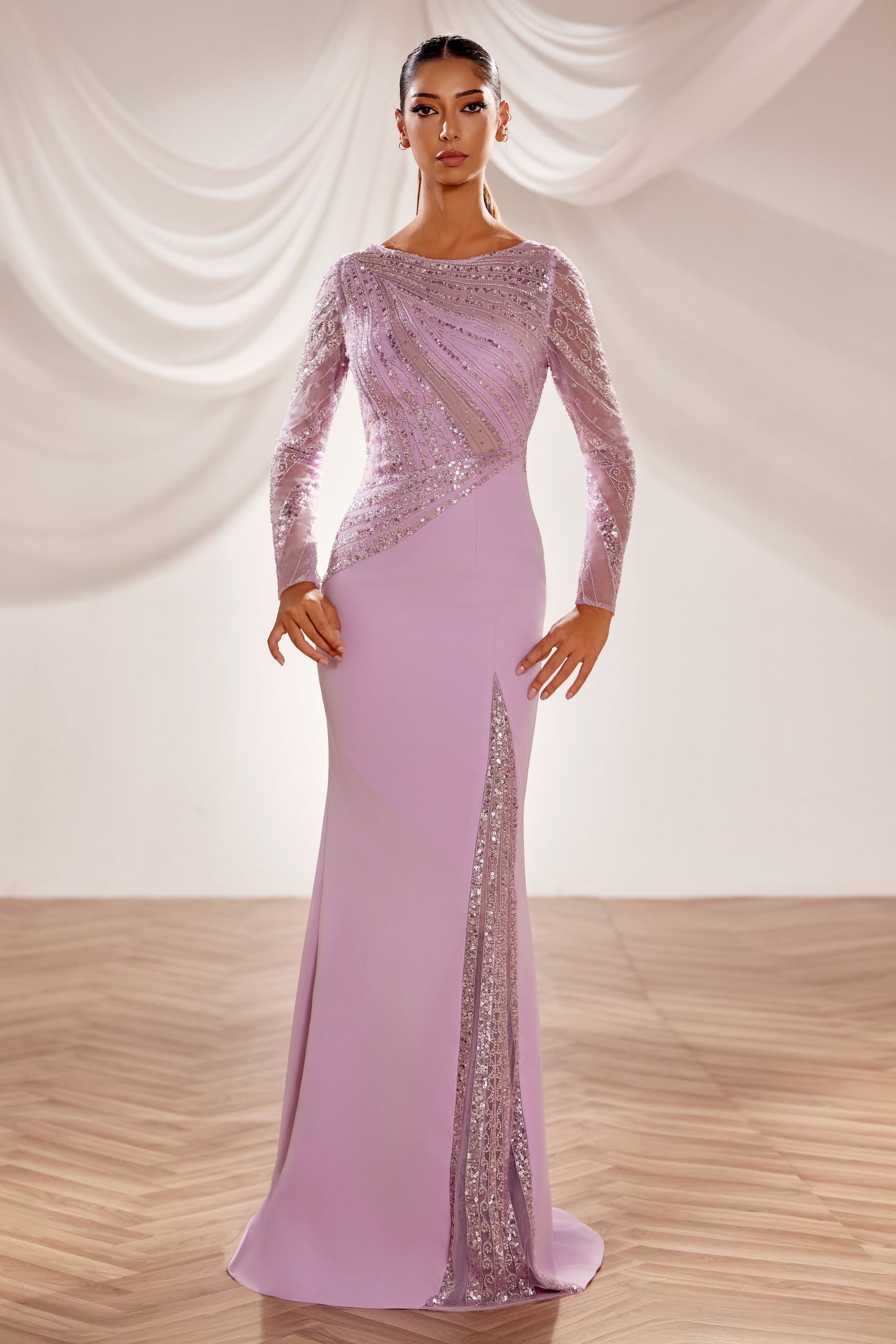 Asymmetrical Beaded Gown