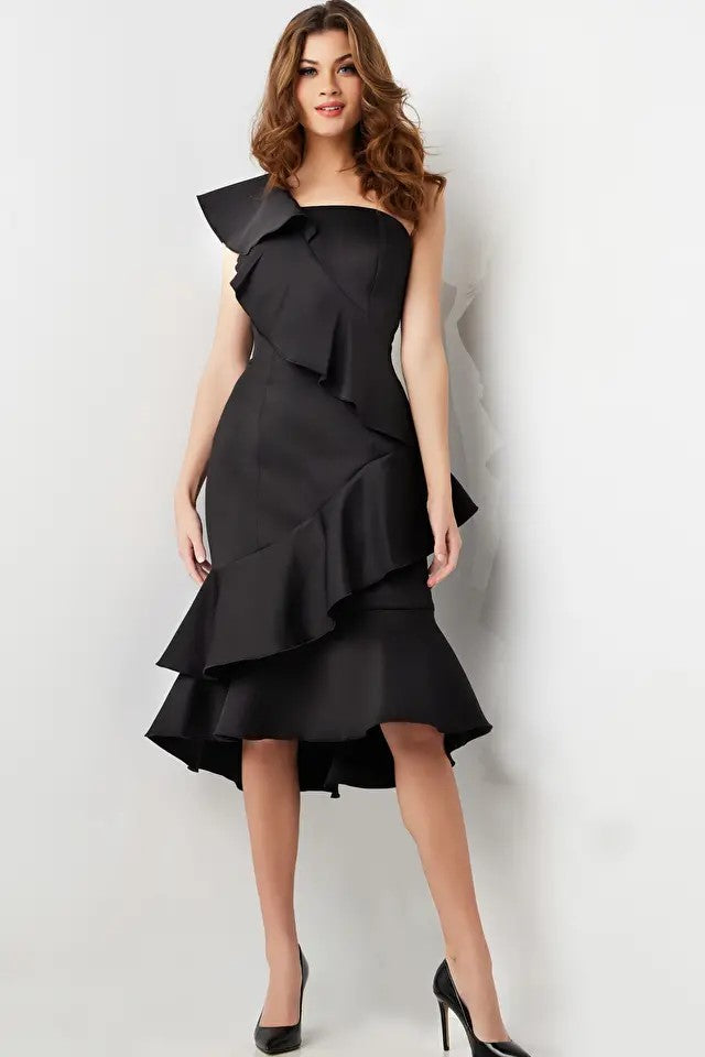 Ruffled One Shoulder Cocktail Dress