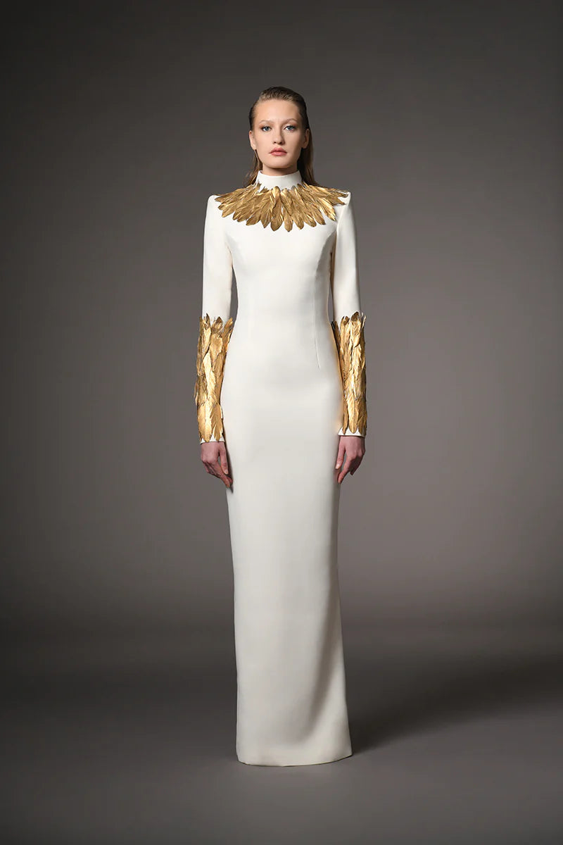 Long Feather Sleeve Dress