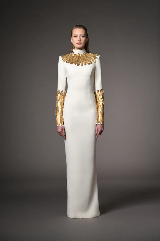 Long Feather Sleeve Dress