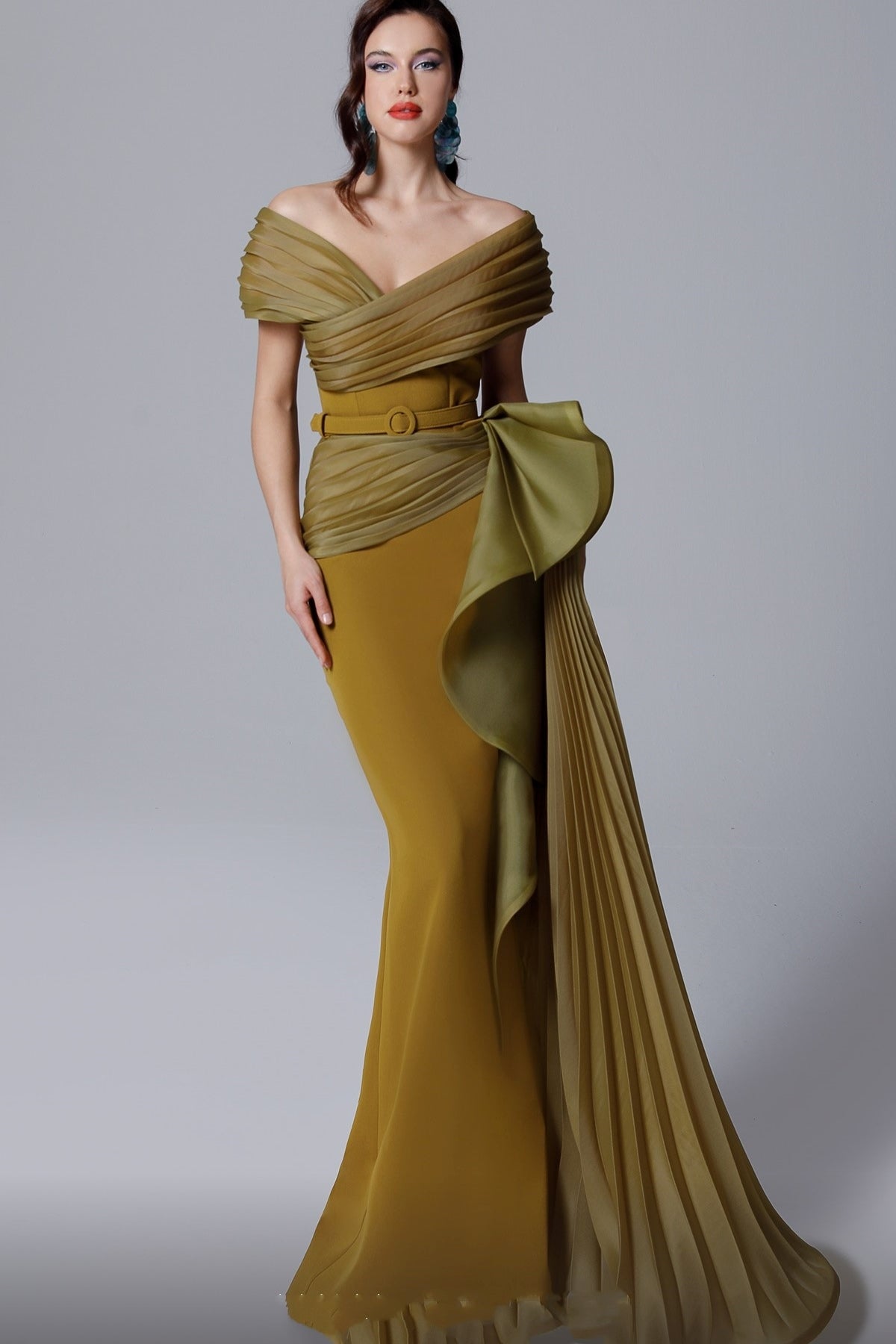 Off Shoulder Olive Gown