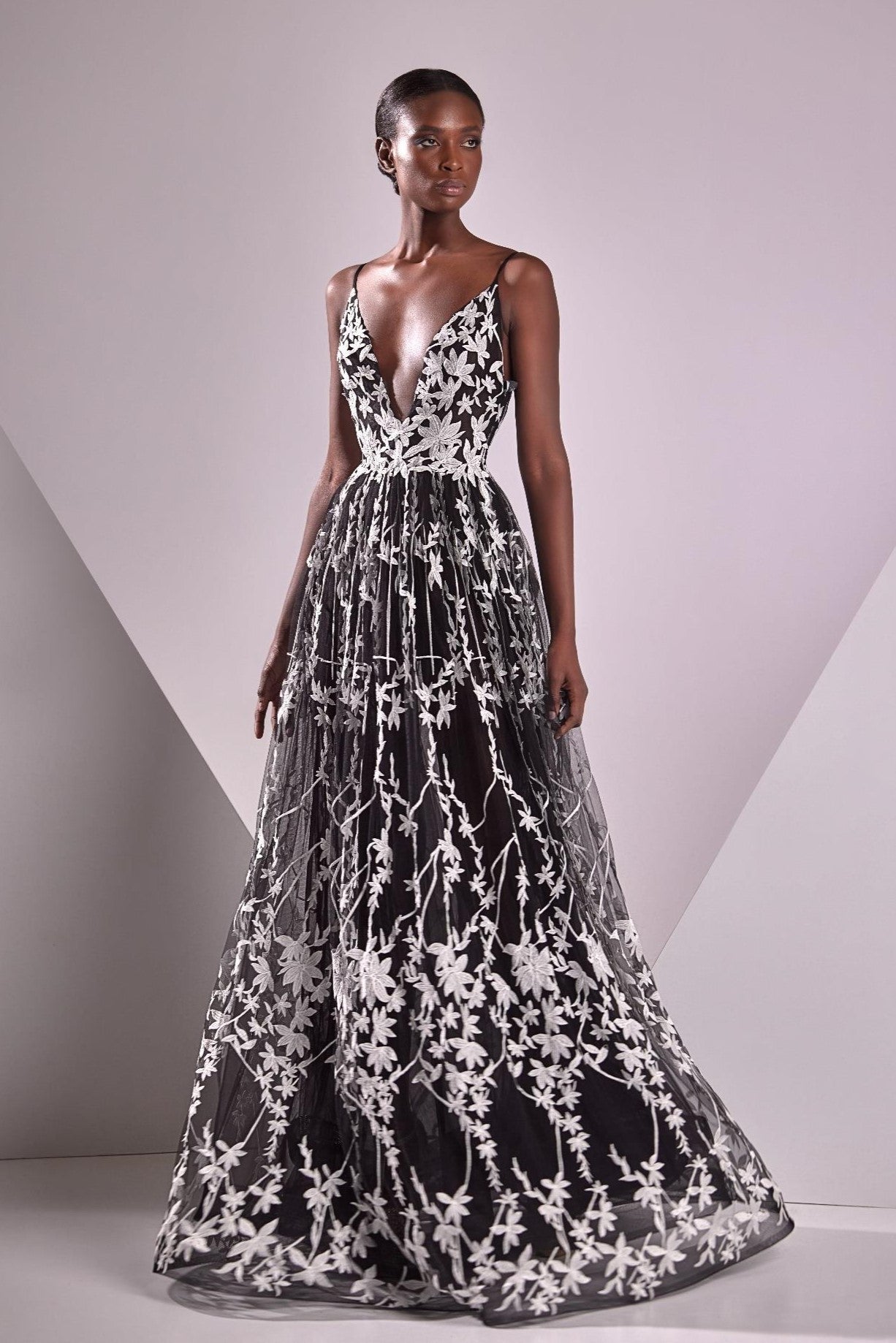 Tulle Embroidered A-Line Sleeveless Gown