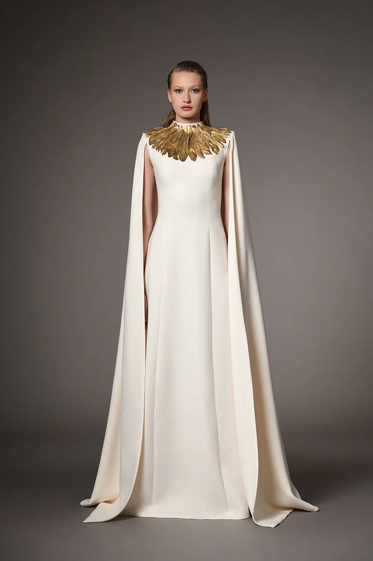 Long Caped Feather Dress