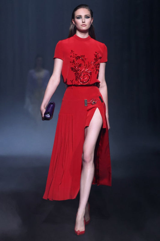 Beaded Cr?pe Top with Skirt