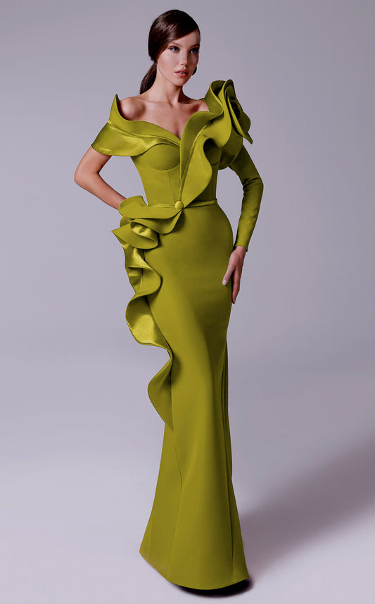 Ruffled Structure Gown