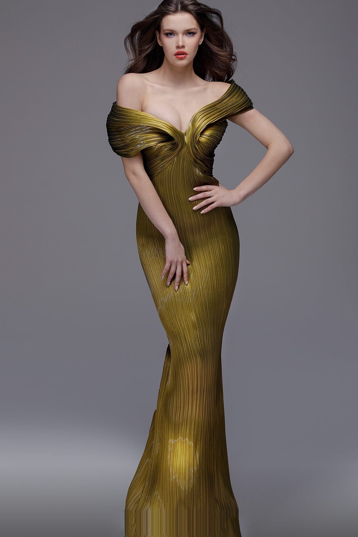 Off Shoulder Textured Gown