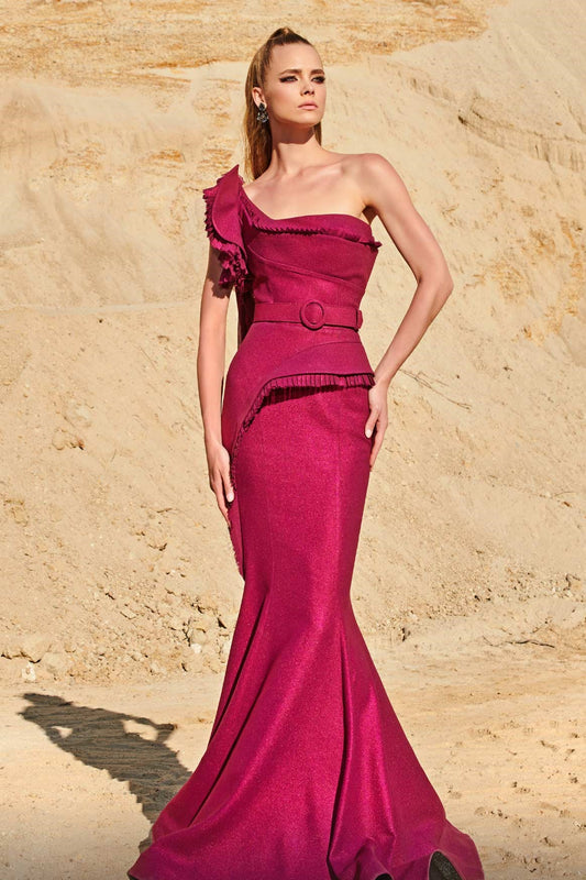 One Shoulder Peplum Gown