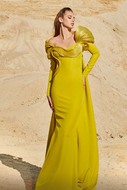 Long Sleeve Sculpted Gown