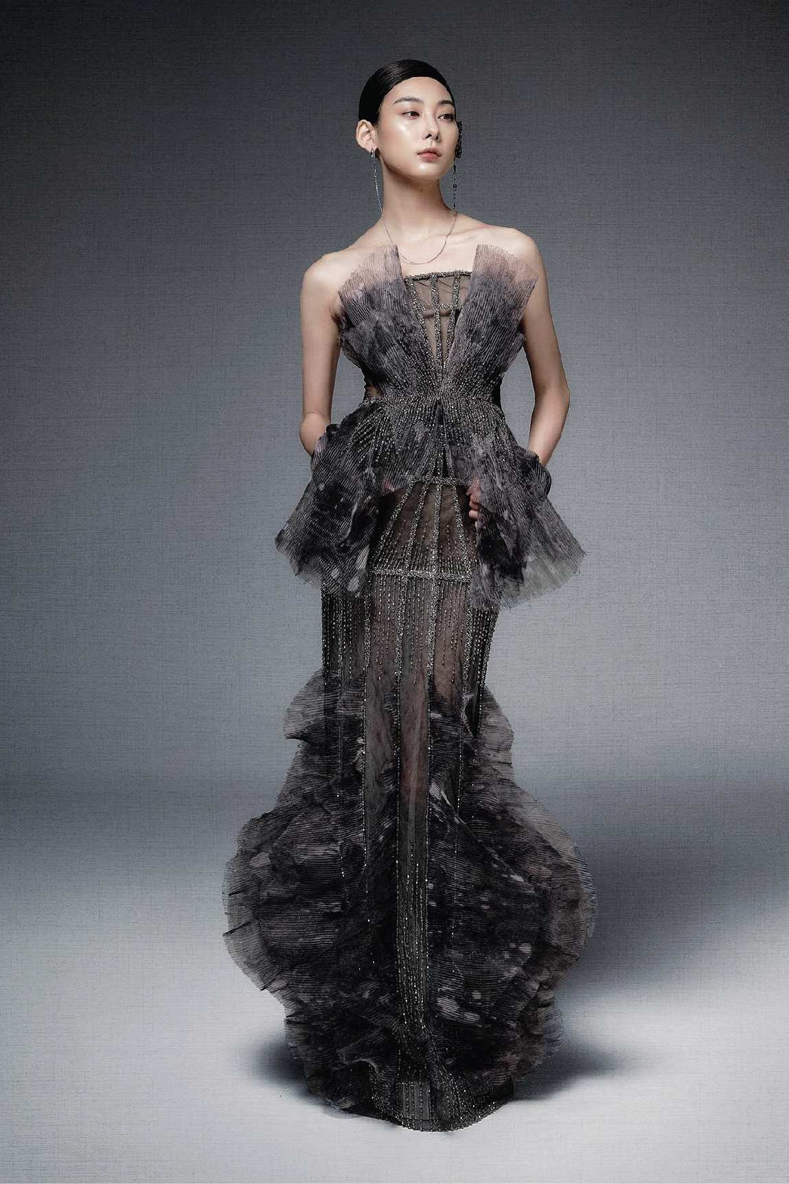 Strapless Chiffon, Tulle and Sequin Gown