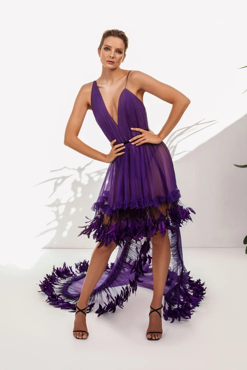 V-Neck Feather Detail Dress