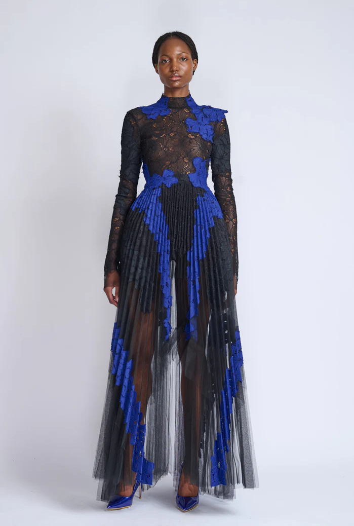 Pleated Tulle Dress with Applique