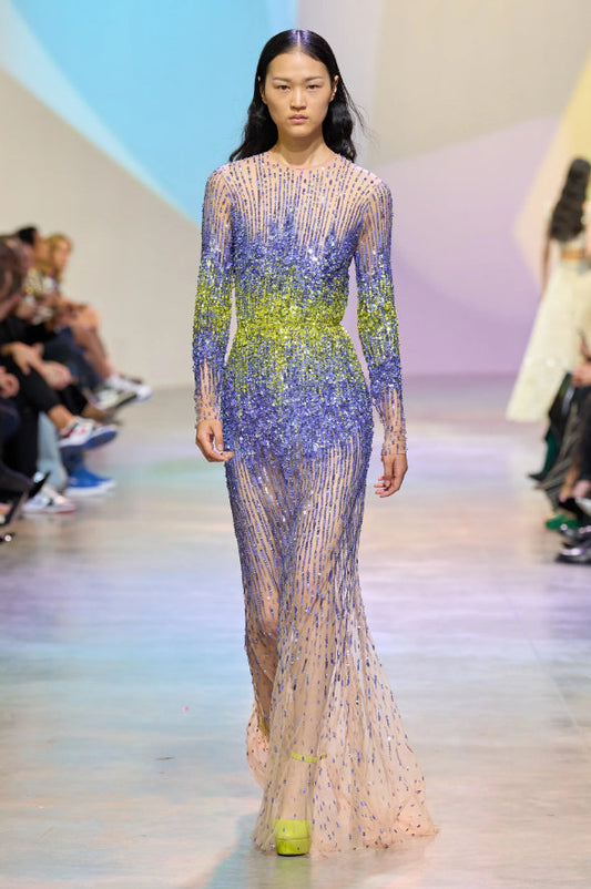 Bead Embroidery Long Sleeve Gown