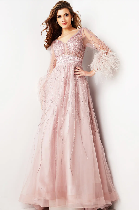 Embellished Long Sleeve Maxi Gown