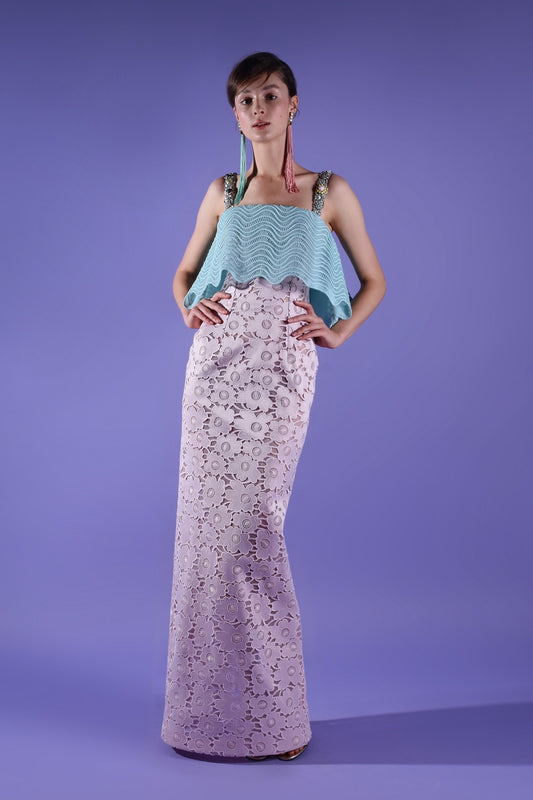 Sleeveless Floral Guipure Gown
