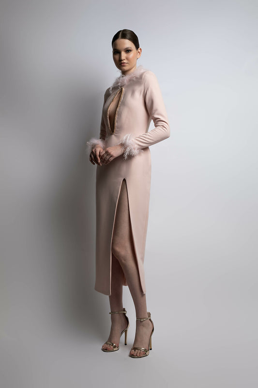 Midi-Dress with Feathers