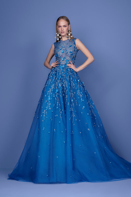 Beaded Tulle A-Line  Gown