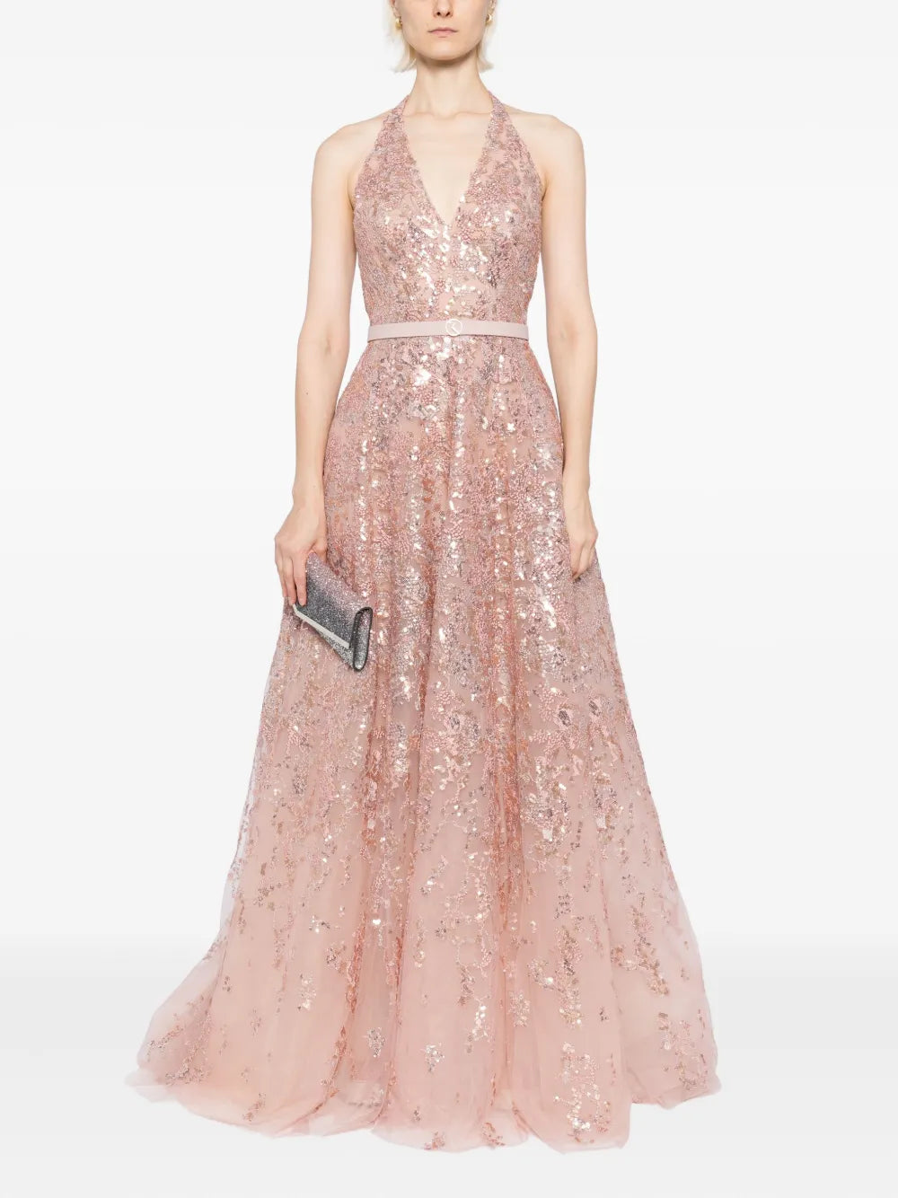 Sleeveless Tulle Halter Gown