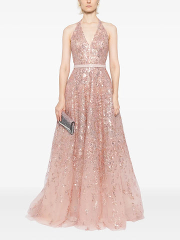 Sleeveless Tulle Halter Gown