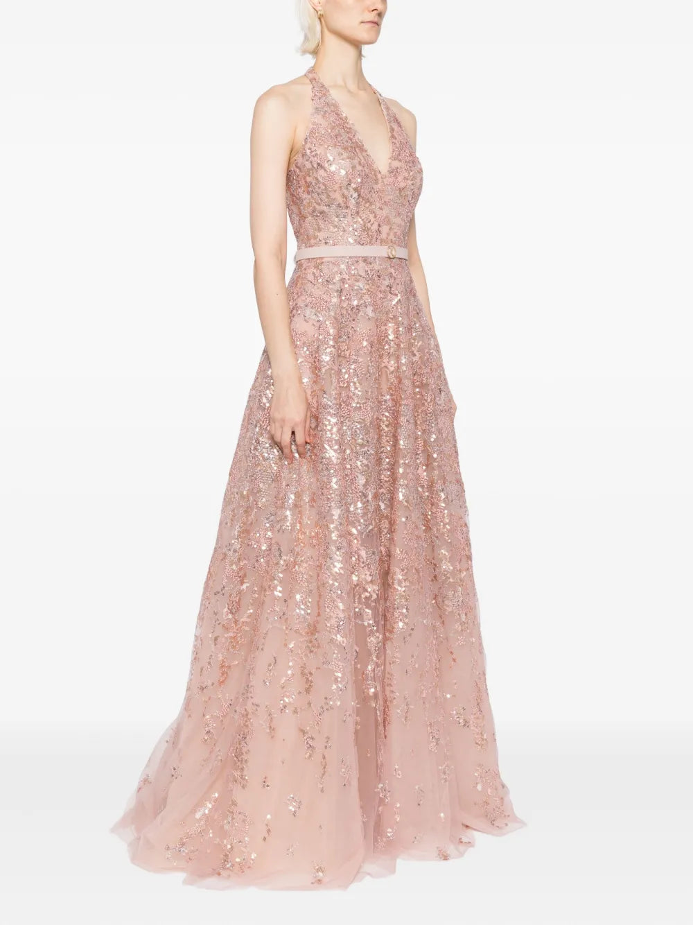 Sleeveless Tulle Halter Gown