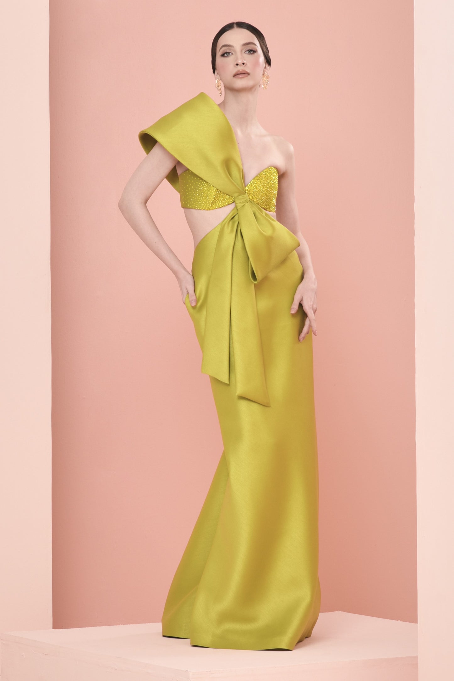 One Shoulder Silk Gazar Gown