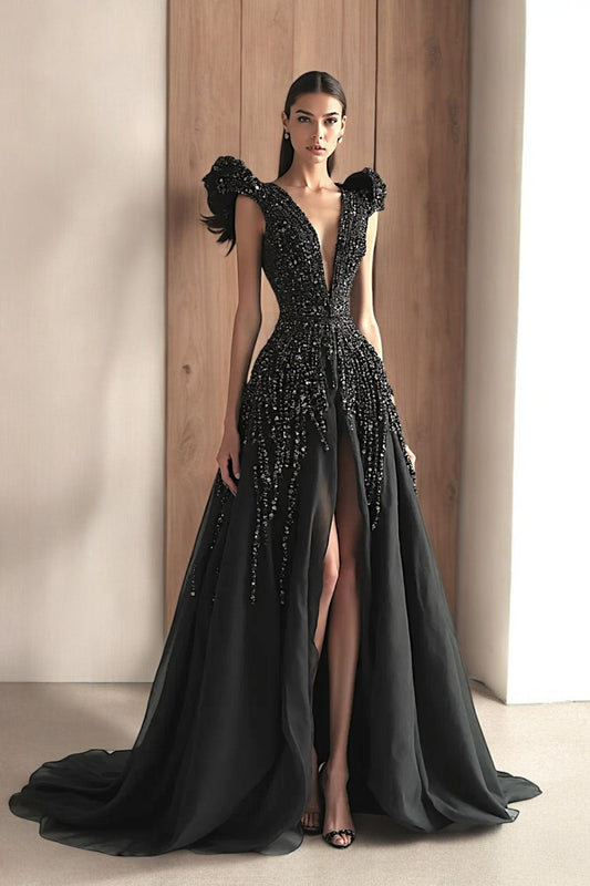 Sleeveless A-Line High Slit Gown