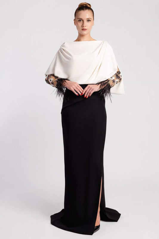 Crepe Gown with Draped Bodice
