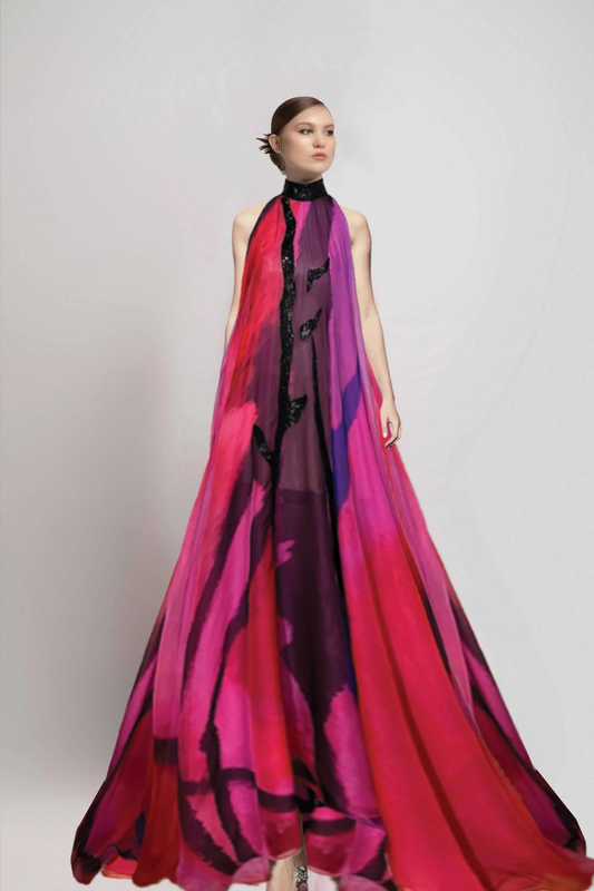 Sleeveless High Neck Print Gown