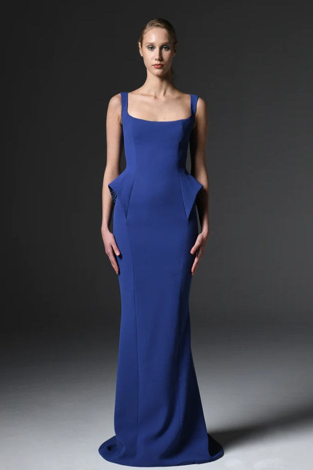 Cr?pe Gown with Embroidered Hips