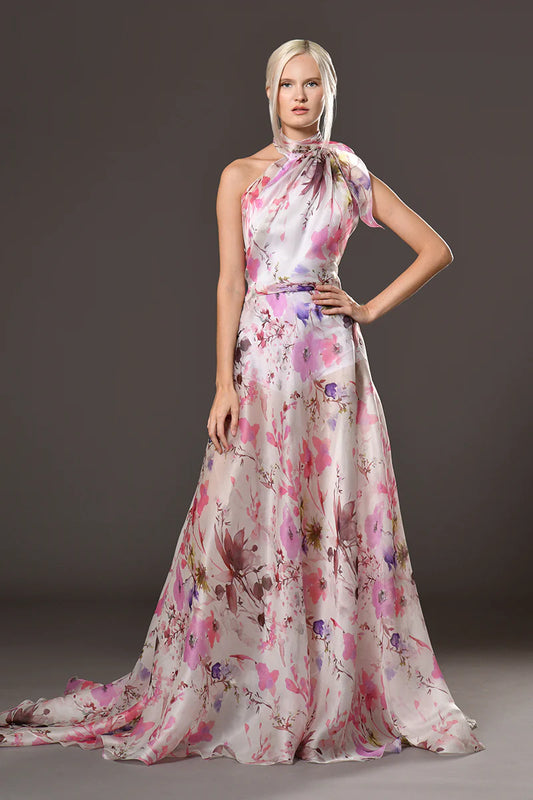 One-Shoulder Floral Gown