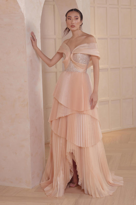 Tiered Pleated Gown