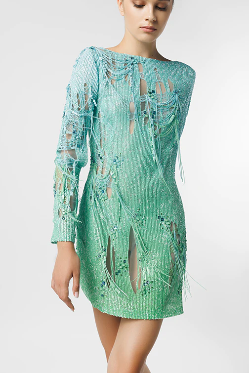 Long Sleeve Mini Dress with Cuts